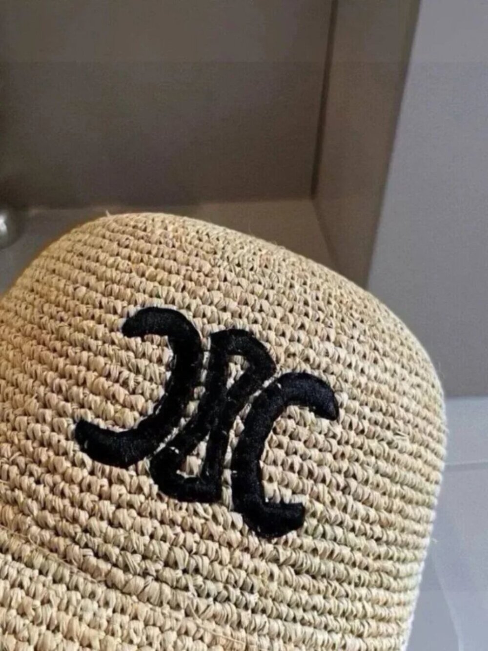Celine Tan Woven Hat with Black Logo - Picture 3 of 6